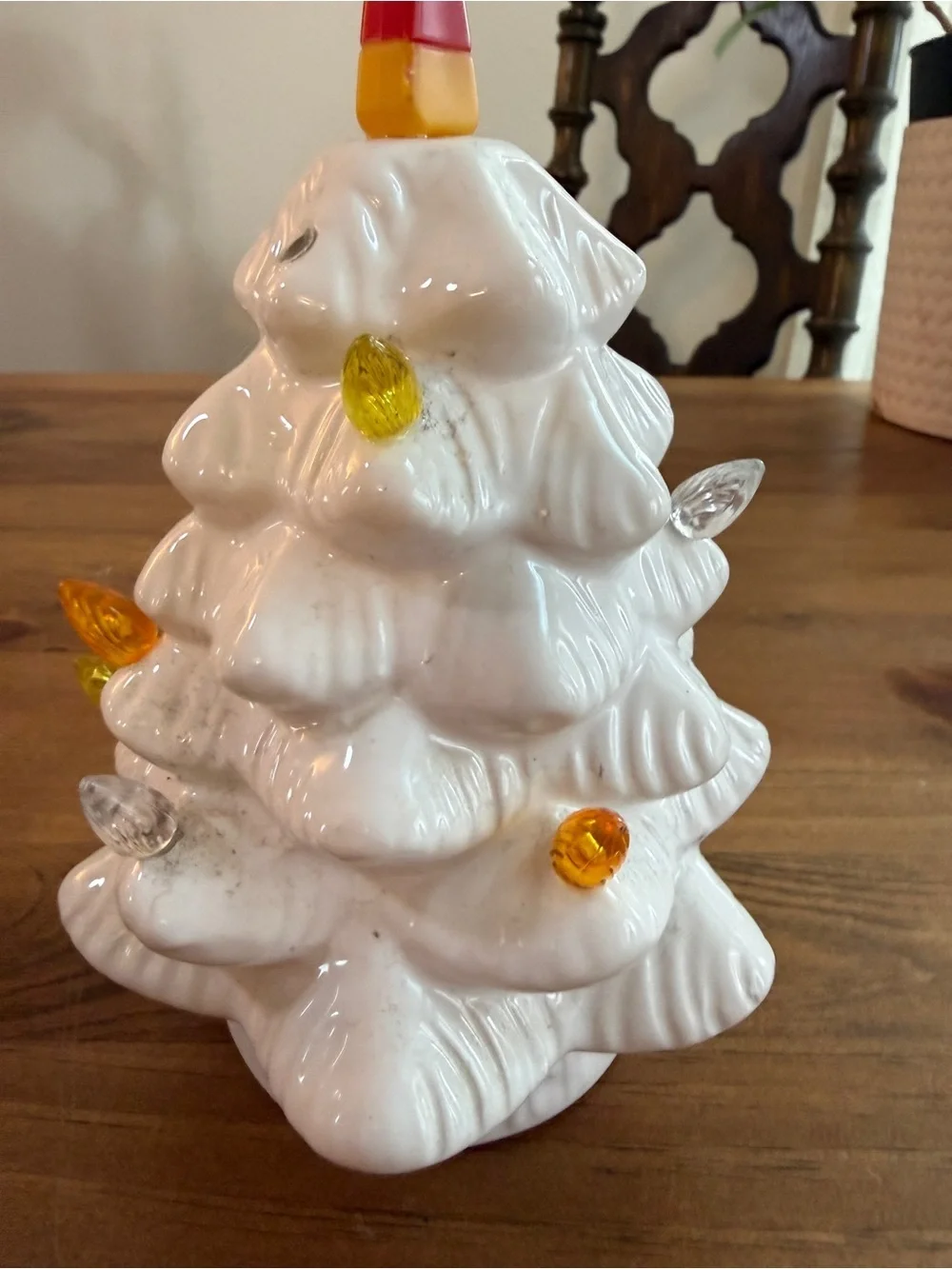 White Ceramic Holiday Tree with Multi-Colored Bulb Lights Halloween